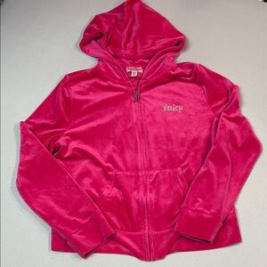 Juicy Couture XL Pink Velvety Zip-Up Hoodie with Bling Spellout